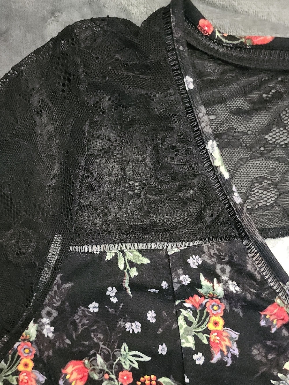 torrid Black Floral V-Neck Blouse with Lace Yoke - Picture 6 of 8